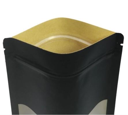 O multi tamanho Doypack levanta-se o malote de papel Sealable do calor de Kraft preto com janela