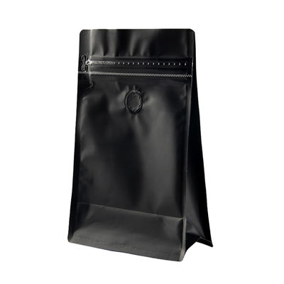 VMPET Matte Black Coffee Pouch Packaging Resealable com parte inferior lisa da válvula