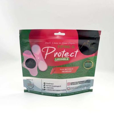 Saco de embalagem plástico impresso costume do fechamento e do Euro-furo do zíper do guardanapo sanitário das senhoras na parte superior