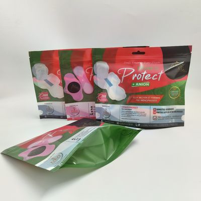 Saco de embalagem plástico impresso costume do fechamento e do Euro-furo do zíper do guardanapo sanitário das senhoras na parte superior